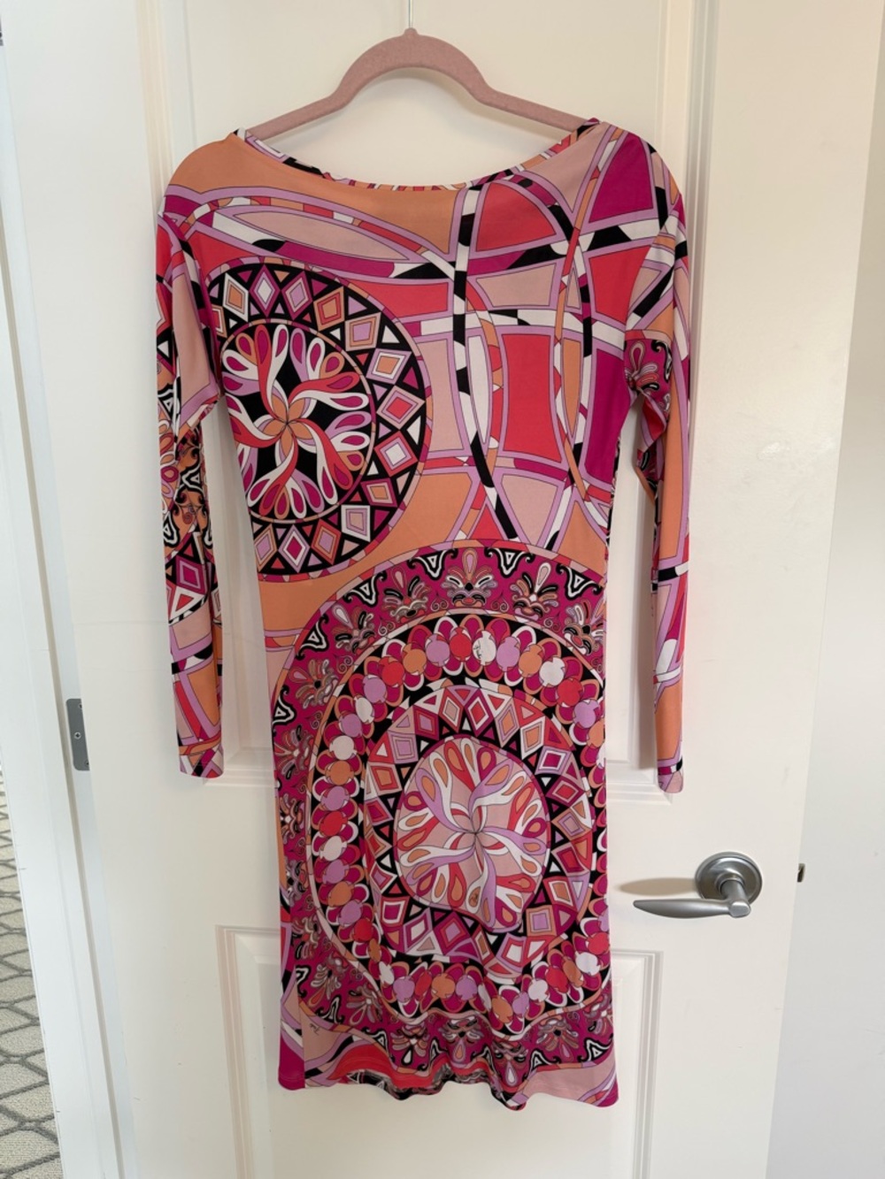 Emilio Pucci Dress Pink Geometric Print Long Sleeve IT 38 US 4 Designer Italy - Picture 4 of 9